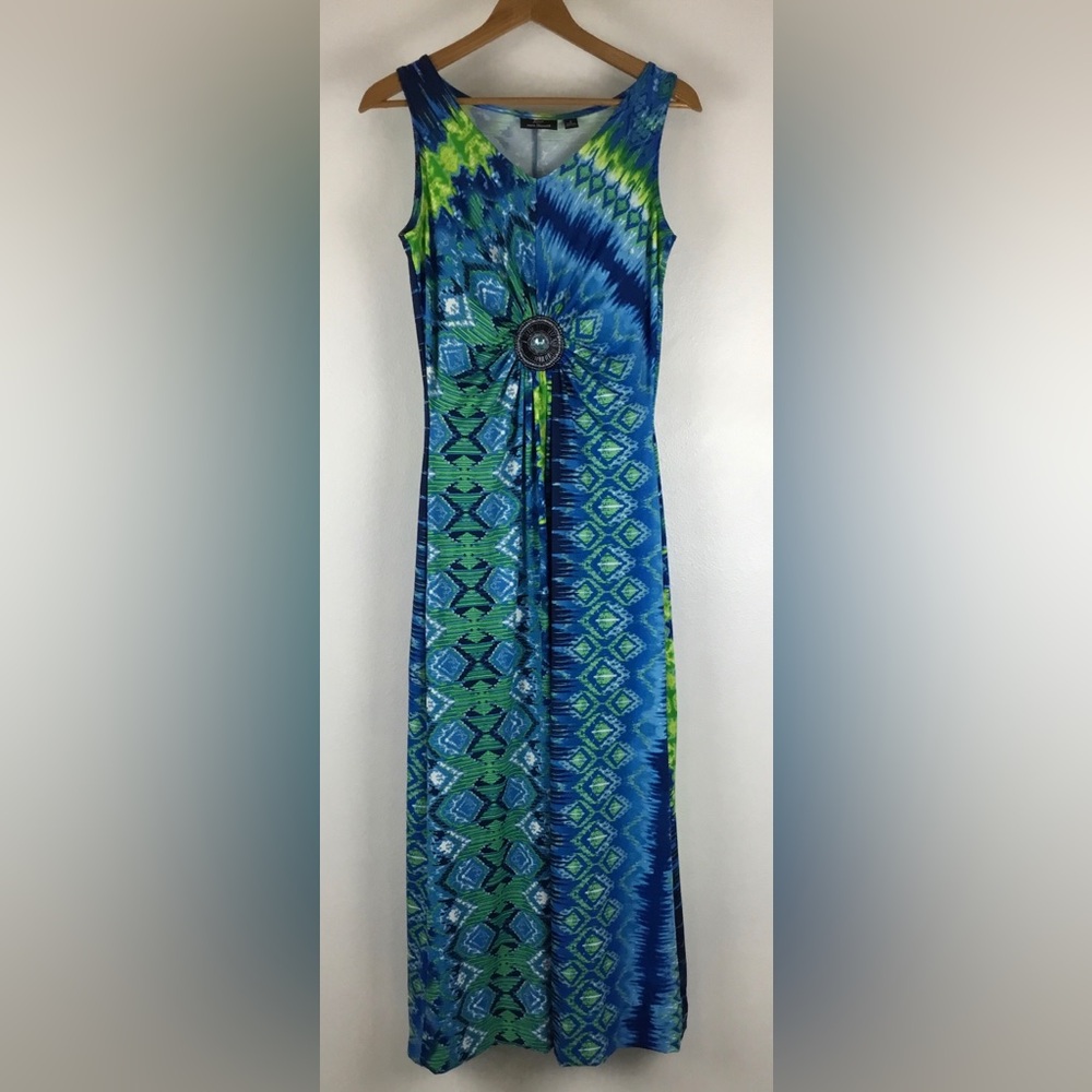 Lemmie for Nina Leonard Green Blue Medallion Vacation Resort Dress size S - Picture 1 of 8